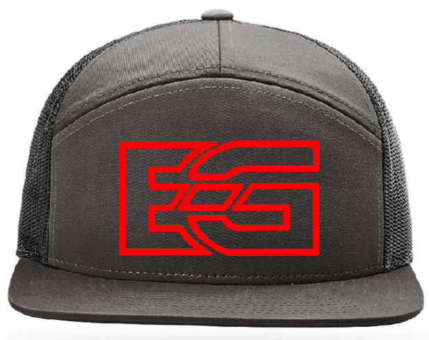 Men's EG Puff red Flatbill Trucker Hat Black