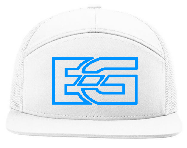 Men's EG Puff blue Flatbill Trucker Hat White