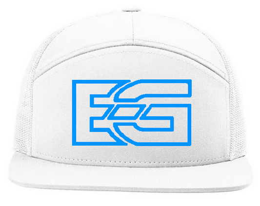 Men's EG Puff blue Flatbill Trucker Hat White