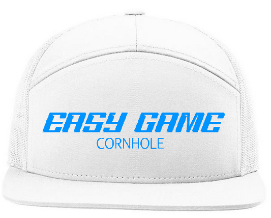 Men's Easy Game Puff blue Flatbill Trucker Hat White